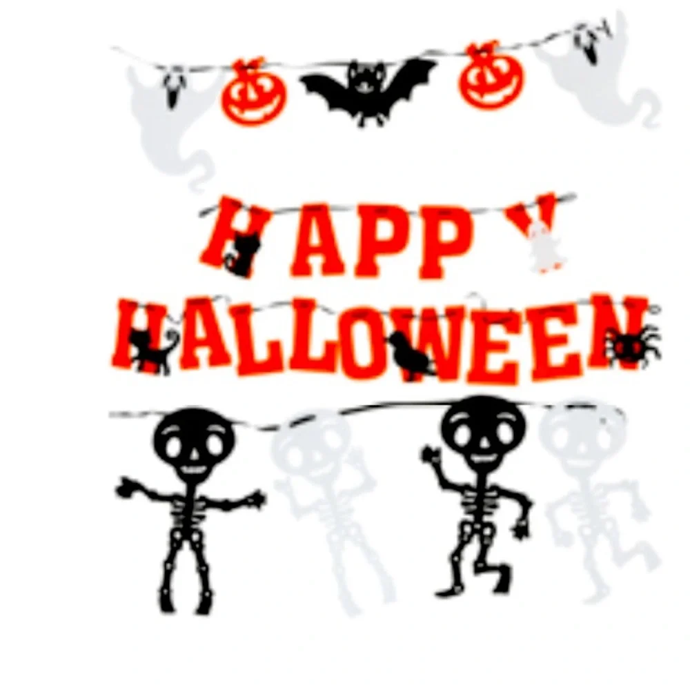 Happy Halloween Ghosts, Skulls Pumpkins & Bats Felt Garland Bundle 59”L